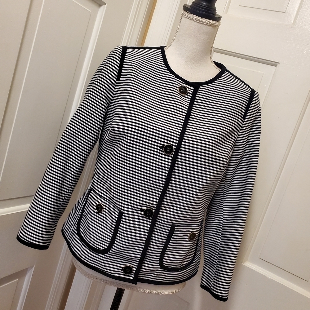 Talbots Black & White Striped Blazer Size 4, Classic, Business Casual Lined